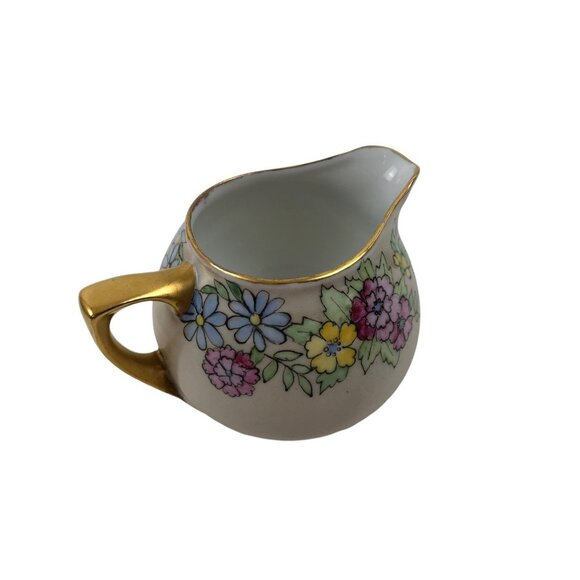 Vintage O E G Royal Austria Creamer Sugar Bowl Set Floral Design Gold Trim - Picture 5 of 10